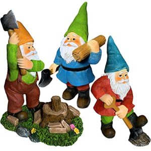 mood lab miniature garden gnomes – working gnomes kit of 3 pcs – figurines & accessories set – outdoor or house decor