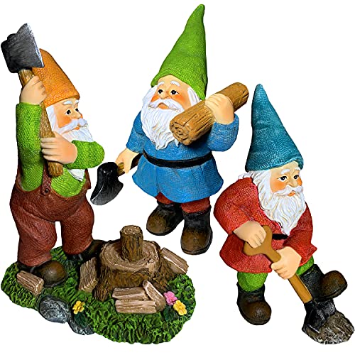 Mood Lab Miniature Garden Gnomes - Working Gnomes Kit of 3 pcs - Figurines & Accessories Set - Outdoor or House Decor