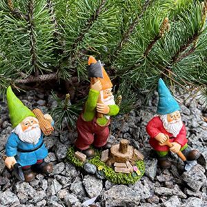 Mood Lab Miniature Garden Gnomes - Working Gnomes Kit of 3 pcs - Figurines & Accessories Set - Outdoor or House Decor