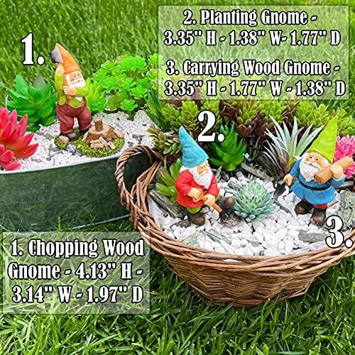Mood Lab Miniature Garden Gnomes - Working Gnomes Kit of 3 pcs - Figurines & Accessories Set - Outdoor or House Decor