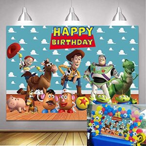 guobing betta cartoon happy birthday backdrop for toy video theme party kids birthday cake table decoration backdrop baby birthday banner photobooth background 7x5ft