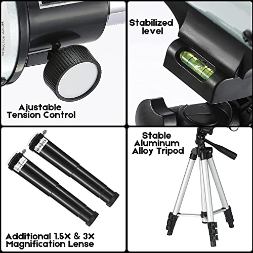 Telescope for Beginners and Kids with Tripod Moon Filter,Adult Professional 70mm Aperture 300mm Refracting Telescopes,Astronomy Gifts for Kids - Travel Telescope