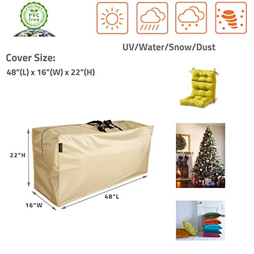 Hentex Outdoor cushion storage bag Waterproof Dustproof Patio Cushion Storage Bag with Zipper and Handle large Duffle Bag Garden Furniture Cushion Carrying Bag PVC free 48" L×16" W×22" H (Beige)