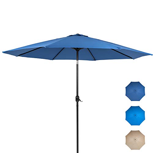 Oakcloud 9' Patio Pool Umbrella, 95% UV Protection Outdoor Table Market Umbrella with Push Button Tilt Adjustment/Crank, 8 Sturdy Ribs for Outside Yard Garden(Dark Blue)