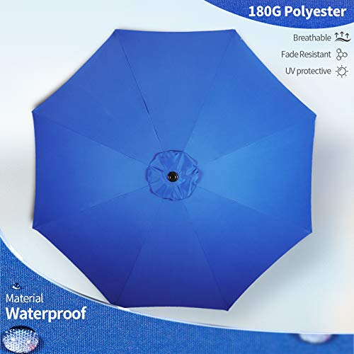 Oakcloud 9' Patio Pool Umbrella, 95% UV Protection Outdoor Table Market Umbrella with Push Button Tilt Adjustment/Crank, 8 Sturdy Ribs for Outside Yard Garden(Dark Blue)