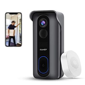[upgraded] wireless wifi video doorbell camera with chime hd 1080p waterproof home security doorbell camera battery powered with 2-way audio, motion detection,ir,wide angle,cloud storage, kamep
