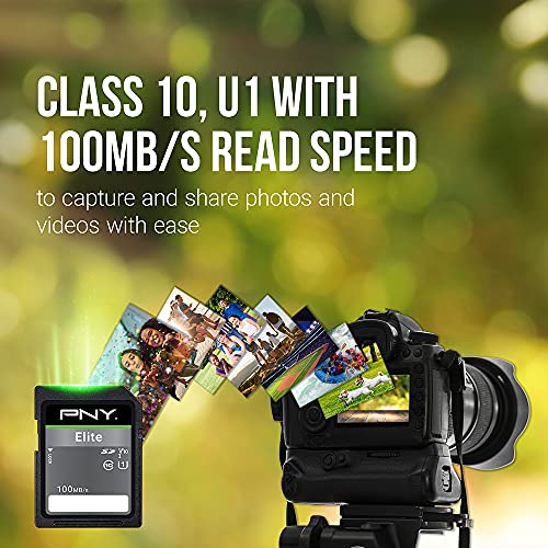 PNY 32GB Elite Class 10 U1 V10 SDHC Flash Memory Card 2-Pack - 100MB/s, Class 10, U1, V10, Full HD, UHS-I, Full Size SD