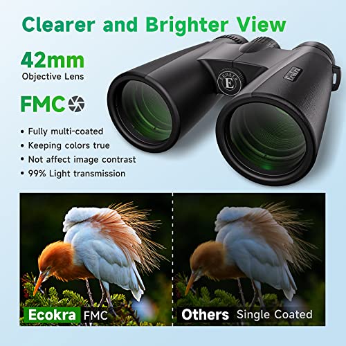 12x42 HD Binoculars for Adults & Kids,Super Bright High Power Binoculars with Large view,Clear Low Light Night Vision,BAK4,FMC Prisms,Waterproof Compact Binoculars for Hunting,Bird Watching,Stargazing