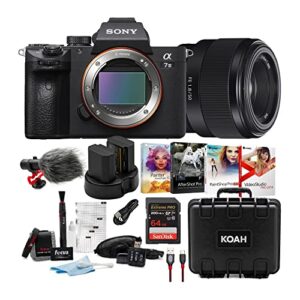 sony a7 iii full-frame mirrorless camera with 28-70mm lens bundle with lens, microphone, memory card, case, cable, accessory kit, battery (2-pack) and dual charger, and art suite v.3.0 (9 items)