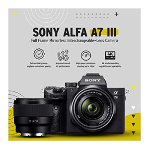 Sony a7 III Full-Frame Mirrorless Camera with 28-70mm Lens Bundle with Lens, Microphone, Memory Card, Case, Cable, Accessory Kit, Battery (2-Pack) and Dual Charger, and Art Suite v.3.0 (9 Items)