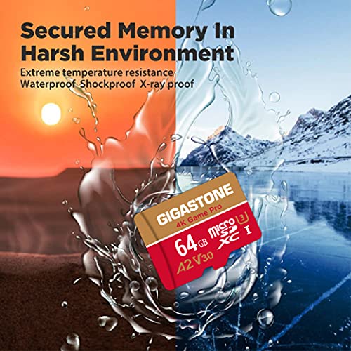 [5-Yrs Free Data Recovery] Gigastone 64GB 2-Pack Micro SD Card, 4K Game Pro, MicroSDXC Memory Card for Nintendo-Switch, GoPro, Security Camera, DJI, UHD Video, R/W up to 95/35MB/s, UHS-I U3 A2 V30 C10