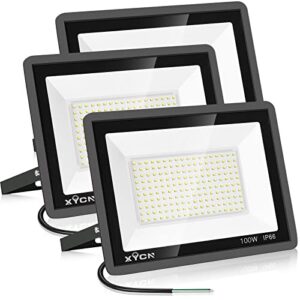 xycn 3 pack 100w led flood light, ip66 waterproof outside flood light, 11500lm super bright outdoor security lights, 5000k daylight white floodlight for yard garden playground basketball court patio