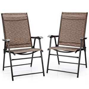 safstar folding patio chairs, portable sling back chairs with armrests and breathable fabric, great for garden backyard and poolside (2)