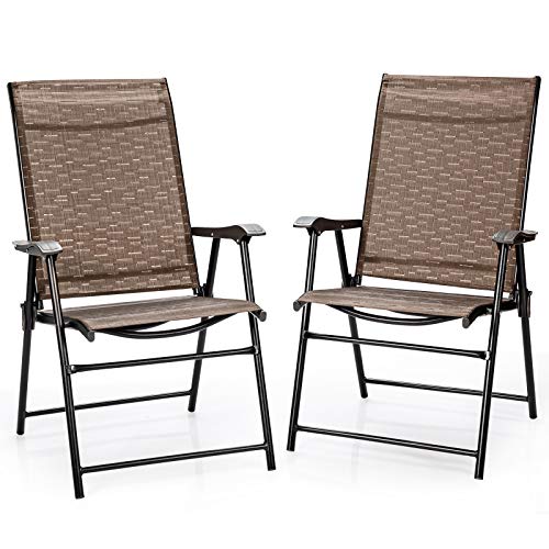 Safstar Folding Patio Chairs, Portable Sling Back Chairs with Armrests and Breathable Fabric, Great for Garden Backyard and Poolside (2)