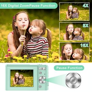 Digital Baby Camera for Kids Boys Girls Adults,1080P 48MP Kids Camera with 32GB SD Card,2.4 Inch Kids Digital Camera with 16X Digital Zoom, Compact Mini Camera Kid Camera for Kids/Teens/Student（Green）