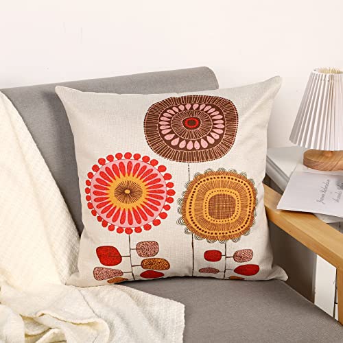 Vanwhoi Linen Throw Pillow Cover 18x18 inch Set of 4 Ink Painting Flower and Bird Decorative Cushion Cover for Home Sofa Patio Hallway Garden Bench 18x18 inch