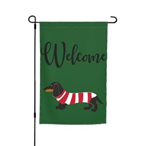 garden flags dachshund wearing striped sweater premium yard flag cute pet animal dog green background design holiday party flag outdoor farmhouse decor home porch flags 12 x 18inch