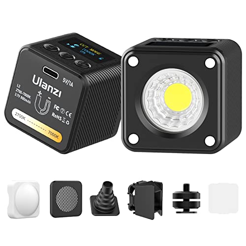 ULANZI L2 Bi-Color COB Video Light Mini Cube Lights, LED Camera Lights Portable Photography Video Lighting, 2700-7000K Bi-Color Dimmable, CRI95+, 800mAh Rechargeable & Magnetic Designs