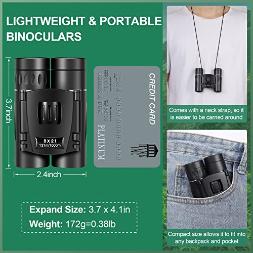 POLDR 8X21 Mini Pocket Binoculars Compact, Small Clear View Binoculars for Adults, Easy Focus Lightweight Portable Binoculars for Bird Watching Theater Opera Travel