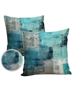 turquoise outdoor throw pillow cover waterproof modern art abstract painting lumbar pillowcases set of 2 teal gray decorative patio furniture pillows for couch garden 18 x 18 inches