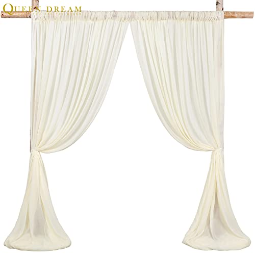 Beige Backdrop Curtain for Party 2 Pieces 5FTx10FT Ivory Chiffon Wedding Photo Background for Baby Shower Birthday Curtain