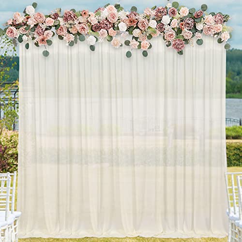 Beige Backdrop Curtain for Party 2 Pieces 5FTx10FT Ivory Chiffon Wedding Photo Background for Baby Shower Birthday Curtain