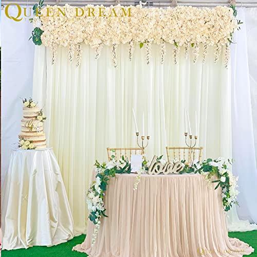 Beige Backdrop Curtain for Party 2 Pieces 5FTx10FT Ivory Chiffon Wedding Photo Background for Baby Shower Birthday Curtain