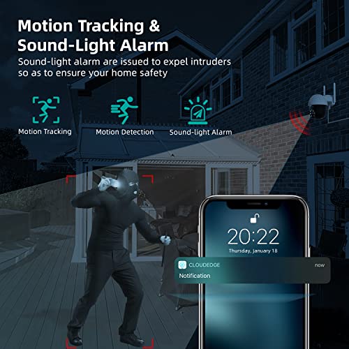 DEKCO 2K Security Camera Outdoor, WiFi Surveillance & Security Camera Pan & Tilt 360° View, 3MP Home Security Camera with Motion Detection Auto Tracking Smart Alerts, 2-Way Audio, IP66 Weatherproof