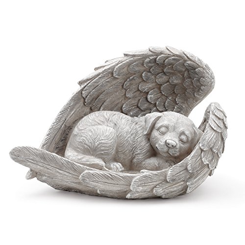 Napco Resin Sleeping Puppy Dog with Large Angel Wings Pet Memorial Indoor/Outdoor Statue for Lawn and Garden, 4 x 5.5 x 8.5 Inches, Grey