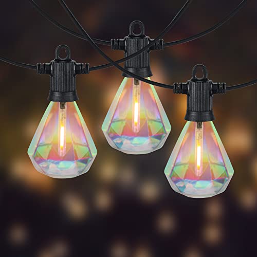 Zuske 50FT Outdoor String Lights LED Patio Lights String with 25Pcs Shatterproof Diamond Bulbs IP65 Waterproof for Outside Porch Christmas Camping Yard Garden Gazebo Bistro Backyard