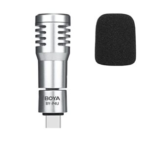 boya by-p4u mini usb-c microphone phone mic for android/laptop/with type-c devices,folding external microphone with wind foam for youtube,vlogging,live stream,video record
