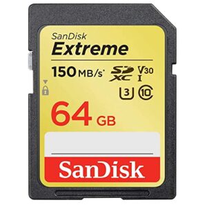 sandisk 64gb extreme sdxc uhs-i memory card – 150mb/s, c10, u3, v30, 4k uhd, sd card – sdsdxv6-064g-gncin