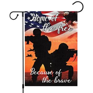 patriotic memorial day garden flag home of the free because of the brave soldier garden flags 4th of july 12×18 inch double sided burlap yard banner for spring summer outdoor decor(only flag)