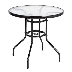 vingli patio table with umbrella hole, 32″ round outdoor dining table steel tempered glass patio table outdoor table for balcony garden deck