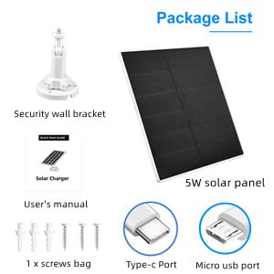 Solar Panel for Wireless Security Camera Outdoor,USB C & Micro USB 5W Solar Panel Compatible with Rechargeable Battery Camera, IP65 Waterproof Solar Panel with 9.8ft USB Cable