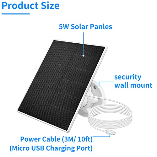 Solar Panel for Wireless Security Camera Outdoor,USB C & Micro USB 5W Solar Panel Compatible with Rechargeable Battery Camera, IP65 Waterproof Solar Panel with 9.8ft USB Cable