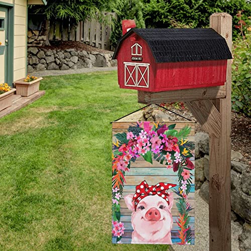 WOWUSUO Funny Pig Garden Flag Yard Flag Burlap Home Flag Double Sided Outdoor Decoration 12 X 18 Inch