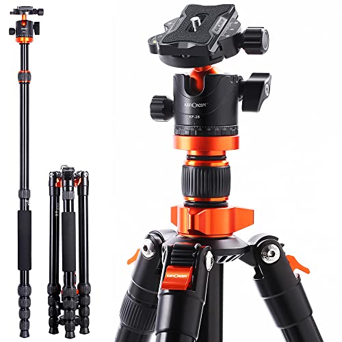 K&F Concept 68 inch /175cm Camera Tripods,Compact Travel Tripod with Monopod,10kg/22lbs Load Capacity 360° Panorama Ball Head Compatible with DSLR Cameras K255A4+BH-28L (TM2515M1)