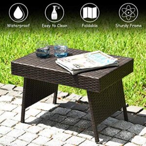 GOFLAME Wicker Table Patio Outdoor Poolside Garden Lawn Bistro Foldable Portable Leisure Standing Coffee Side Table, Espresso Brown