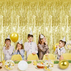 3Pcs Gold Metallic Tinsel Foil Fringe Curtains,3.28ft x 6.56ft Gold Photo Booth Backdrop Streamer,Photo Booth Props,for Party Door Wall Curtains Bachelorette Birthday, Christmas,New Year Decorations