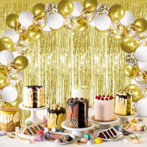 3Pcs Gold Metallic Tinsel Foil Fringe Curtains,3.28ft x 6.56ft Gold Photo Booth Backdrop Streamer,Photo Booth Props,for Party Door Wall Curtains Bachelorette Birthday, Christmas,New Year Decorations