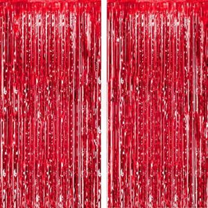 2 packs 3ft x 8.3ft red metallic tinsel foil fringe curtains photo booth props for birthday engagement bridal shower baby shower bachelorette holiday celebration party decorations