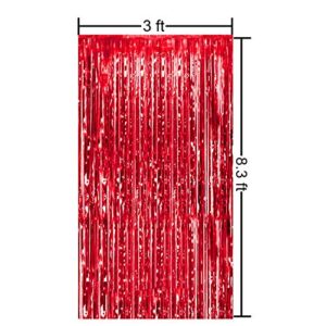 2 Packs 3ft x 8.3ft Red Metallic Tinsel Foil Fringe Curtains Photo Booth Props for Birthday Engagement Bridal Shower Baby Shower Bachelorette Holiday Celebration Party Decorations