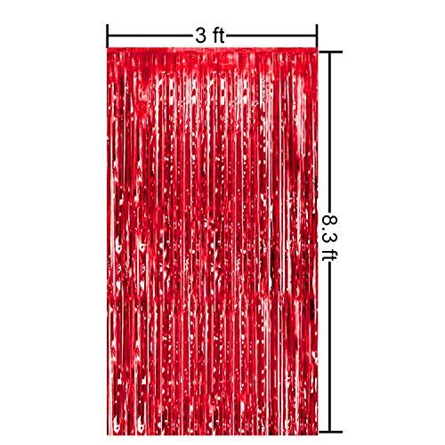 2 Packs 3ft x 8.3ft Red Metallic Tinsel Foil Fringe Curtains Photo Booth Props for Birthday Engagement Bridal Shower Baby Shower Bachelorette Holiday Celebration Party Decorations