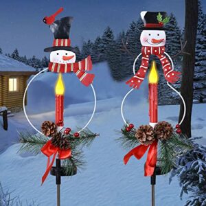 doingart 2pc snowman solar light christmas decorations,solar powered red scarf snowman stake,christmas snowman decoration for lawn garden yard