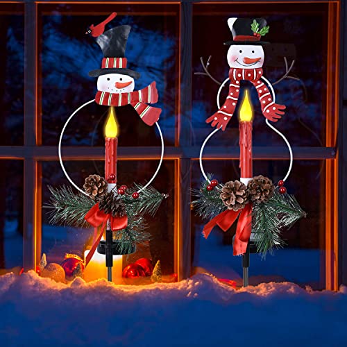 Doingart 2pc Snowman Solar Light Christmas Decorations,Solar Powered Red Scarf Snowman Stake,Christmas Snowman Decoration for Lawn Garden Yard