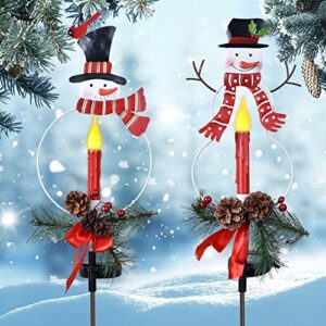 Doingart 2pc Snowman Solar Light Christmas Decorations,Solar Powered Red Scarf Snowman Stake,Christmas Snowman Decoration for Lawn Garden Yard