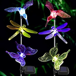 Solar Garden Lights Outdoor - 2 Pack LED Figurine Stake Light, Color Changing Decorative Landscape Light LED Solar Powered Hummingbird Butterfly Dragonfly for Patio Yard Pathway Halloween Christmas