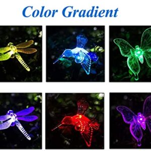 Solar Garden Lights Outdoor - 2 Pack LED Figurine Stake Light, Color Changing Decorative Landscape Light LED Solar Powered Hummingbird Butterfly Dragonfly for Patio Yard Pathway Halloween Christmas