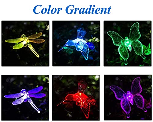 Solar Garden Lights Outdoor - 2 Pack LED Figurine Stake Light, Color Changing Decorative Landscape Light LED Solar Powered Hummingbird Butterfly Dragonfly for Patio Yard Pathway Halloween Christmas